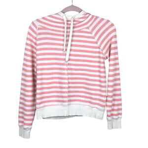 LUCKY LOTUS Striped Hooded Sweatshirt Pink S Pink White
